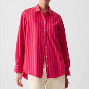 Gap 100% Cotton Red and Pink Striped ‘Big Shirt’ Button Down size Large